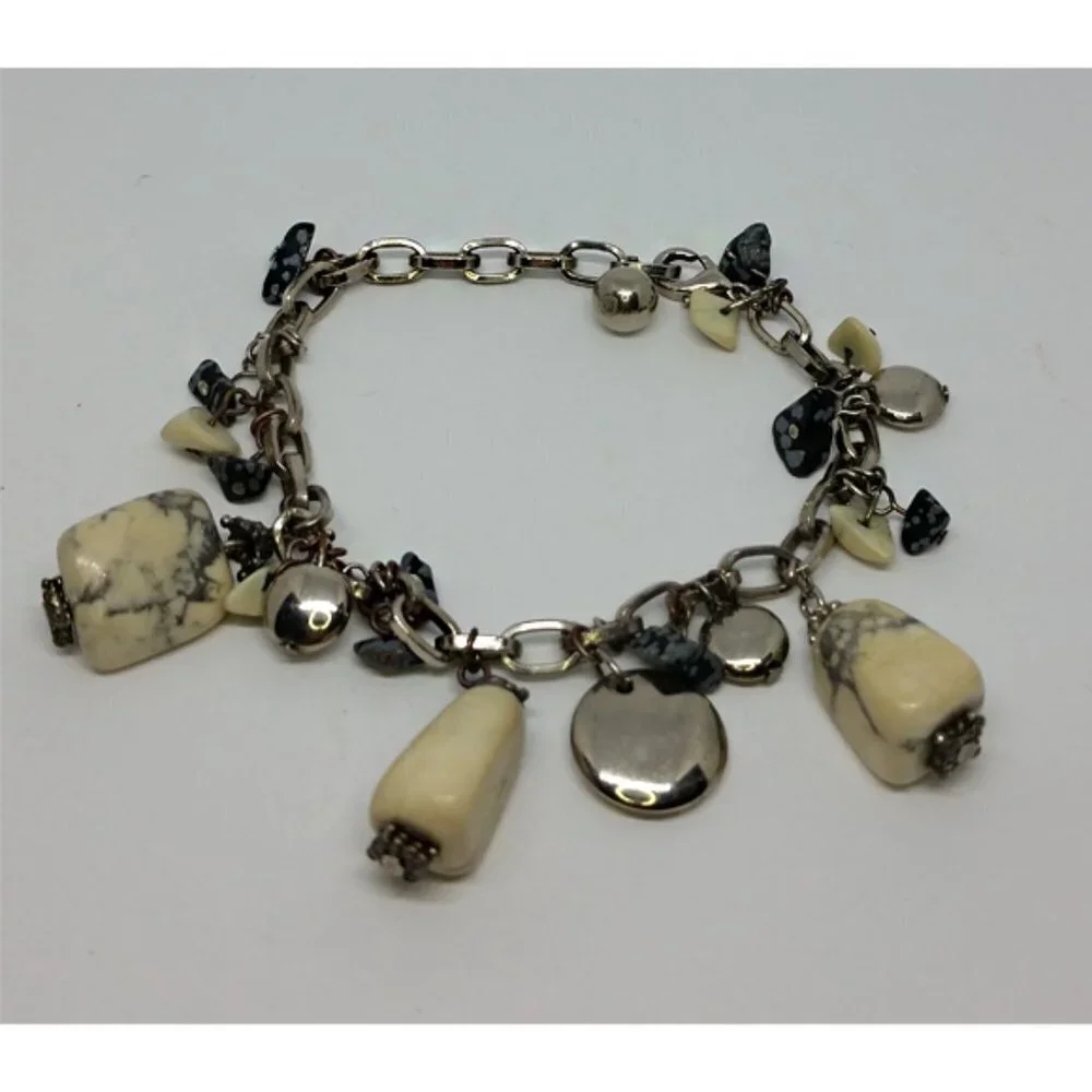 Silver tone chain stone dangle howlite stone charm style  dangle bracelet boho.